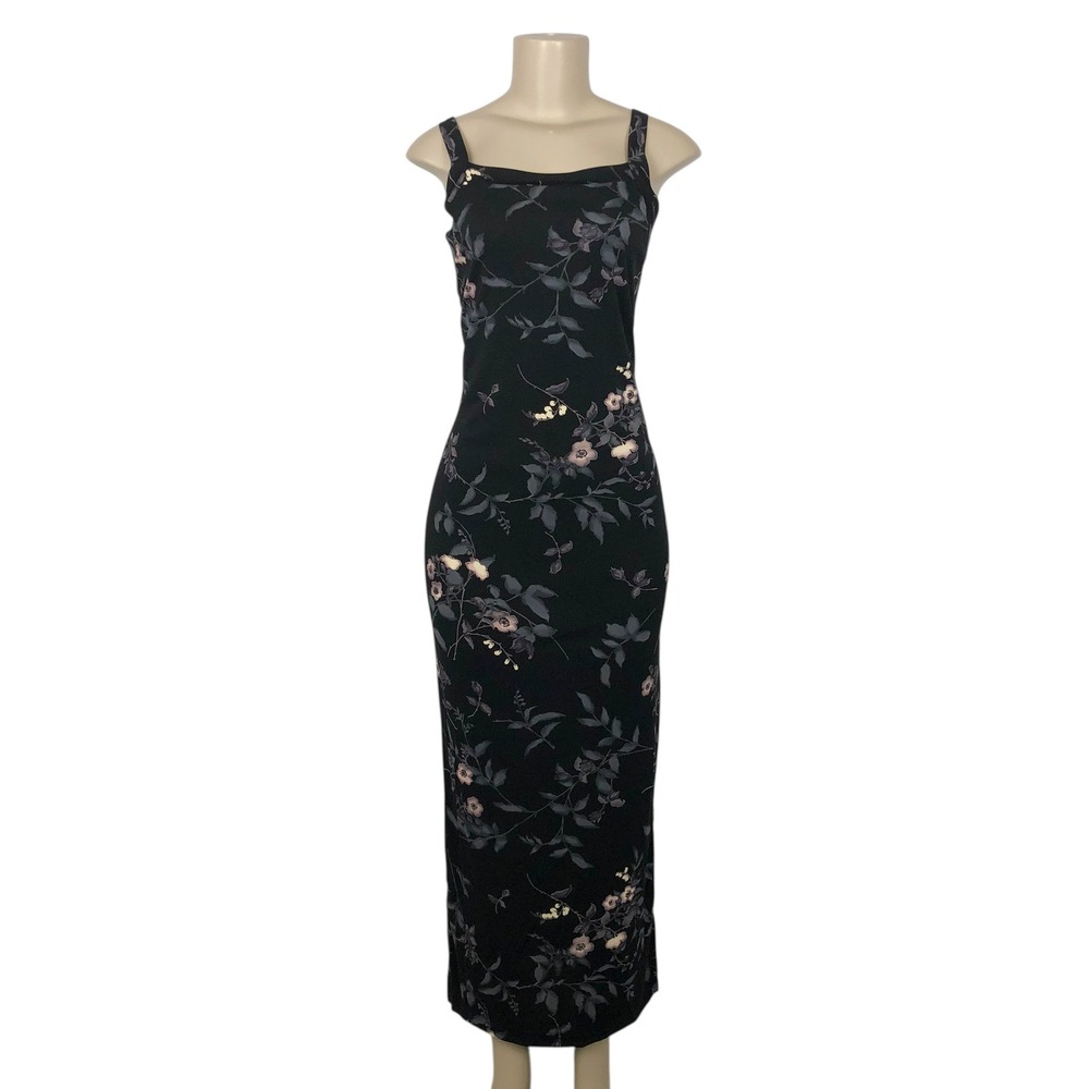 Vintage All That Jazz Dark Floral Print Maxi Slip Dress Size M Y2K 90s Fairy